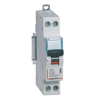 Disjoncteur Phase/Neutre  20A courbe C / DNX³4500 6kA arrivée et sortie borne à vis - 1P/N 230V - 1 module