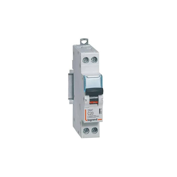 Disjoncteur Phase/Neutre  20A courbe C / DNX³4500 6kA arrivée et sortie borne à vis - 1P/N 230V - 1 module