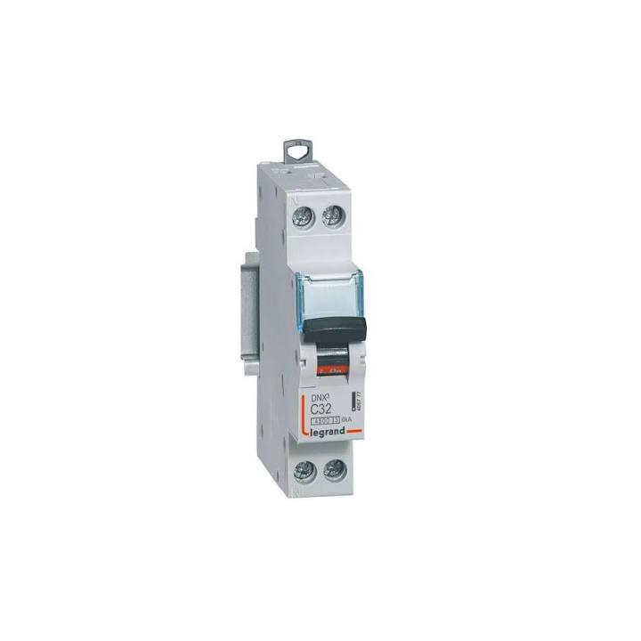 Disjoncteur Phase/Neutre  32A courbe C / DNX³4500 6kA arrivée et sortie borne à vis - 1P/N 230V - 1 module