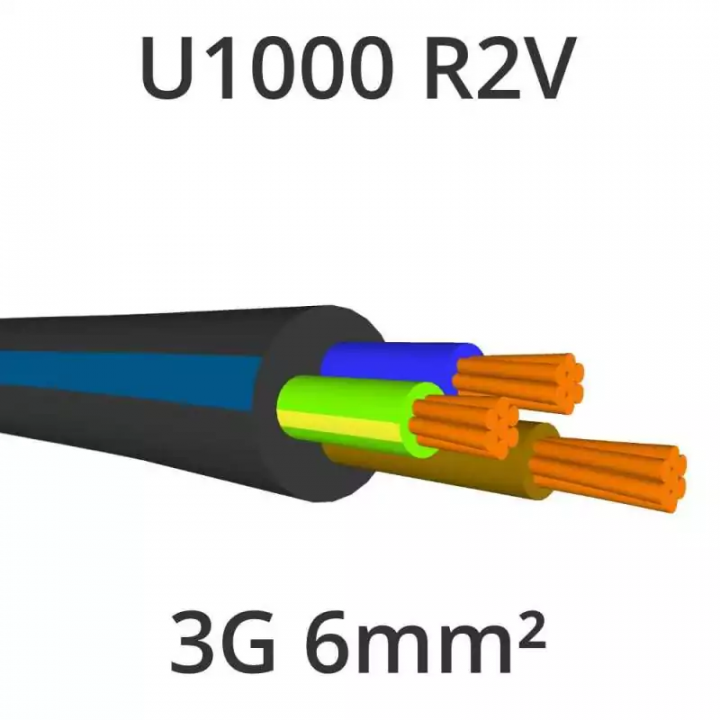 Câble U-1000 R2V - 3G6 mm² - Vendu au mètre