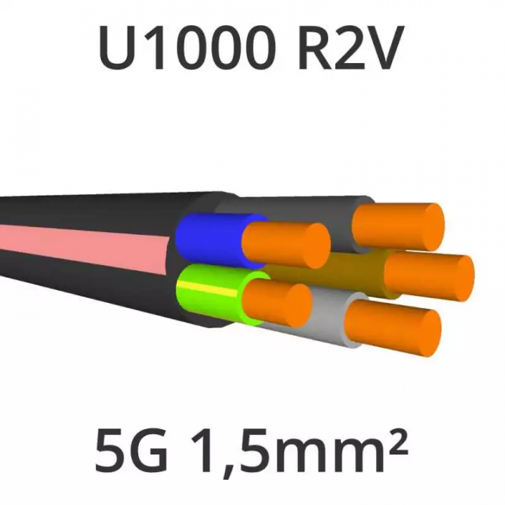 Câble U-1000 R2V - 5G1.5 mm² - Vendu au mètre